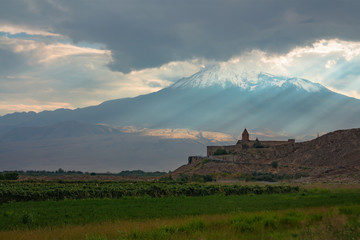 Khor Virap monastery on the background of mount Ararat. Armenia