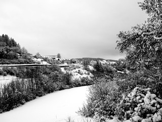 Idyllic rural life in the middle of winter. The city of "M&uuml;hlheim an der Donau" is located directly at the gate to the romantic Danube Valley, Germany
