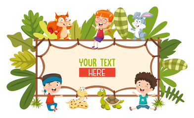 Fototapeta premium Vector Illustration Of Kids And Animals