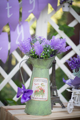 decorative flowers in a plastic flowerpot