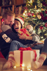 Fototapeta na wymiar couple in love with Christmas present