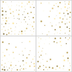 Fototapeta na wymiar Gold stars. Confetti celebration. Falling golden abstract decoration for party, birthday celebrate, anniversary or event, festive. Festival decor. Vector backgrounds set.