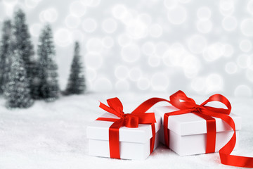 Christmas gifts with bokeh background