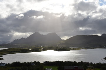 Norwegen, Lofoten, Leknes, Vestvagøya, Borg, Wikingermuseum, Kirche, Innerpollen, Yttrepollen,...