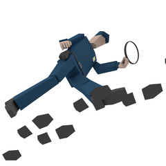 policeman with a magnifying glass investigate suspicious footprints 3d rendering