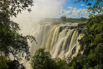 The largest waterfall in the world is Victoria. Africa: Zambia and Zimbabwe.