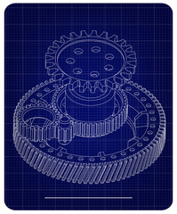3d model of gears on a blue