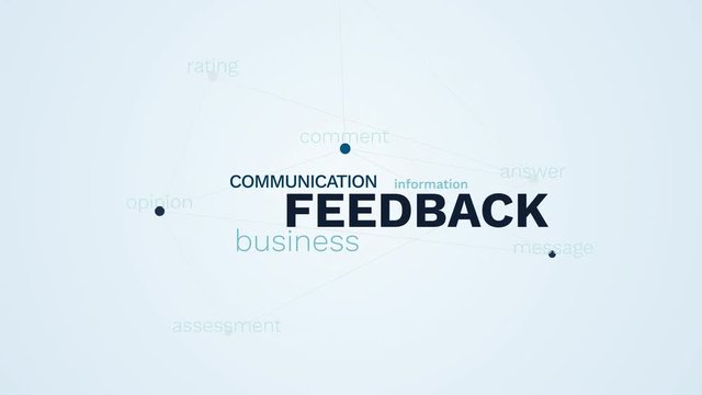 feedback reaction online assessment evaluation business client comment support communication talk animated word cloud background in uhd 4k 3840 2160.