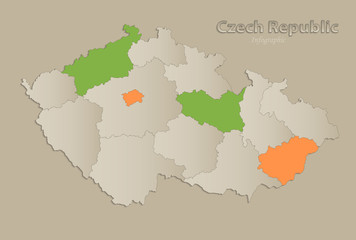Czech Republic map with individual states separated, infographics vector