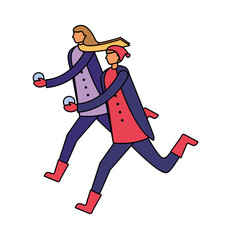 man and woman playing with snow ball winter