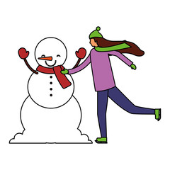 woman with winter snowman character