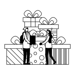 couple with gift boxes celebration party