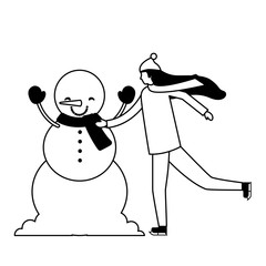 woman with winter snowman character
