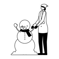 woman with winter snowman character