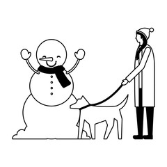 woman with winter snowman character