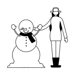 woman with winter snowman character
