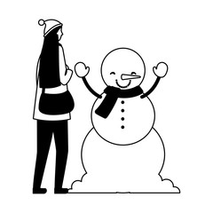 woman with winter snowman character