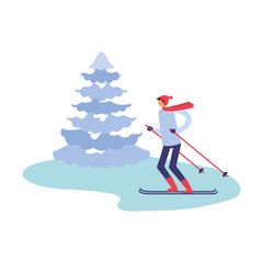 man with ski and pine tree winter season