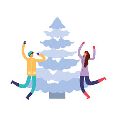 Fototapeta premium happy couple with pine tree winter season