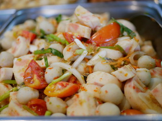 Thai spicy meatball salad ( Yam Look Chin )