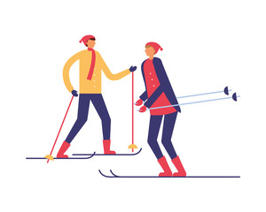 two men practicing ski in the winter season