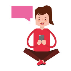 woman using mobile speech bubble social media