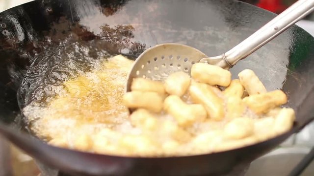 deep frying in pan