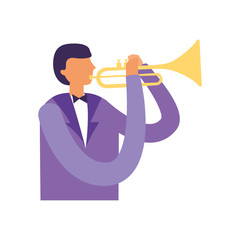 man standing playing trumpet instrument