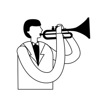 recommend clip art: man standing playing trumpet instrument