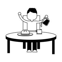 boy eating breakfast in the table