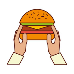 hands with burger on white background