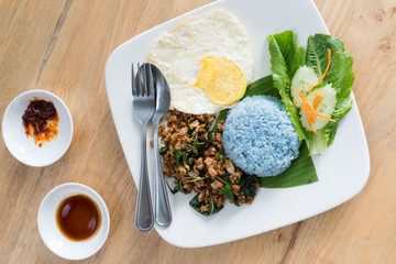 Thailand food pork with Basil fried egg