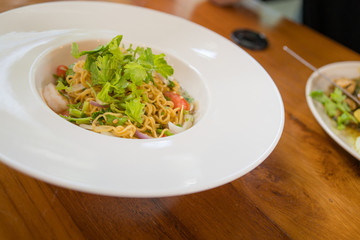 Thai style food Spicy seafood noodle