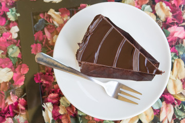 Top View Of Delicious chocolate cakes on white  dish