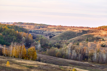 A view from Ostritsa Mountain on the territory of the Kopachevsky Slopes landscape reserve. Historical place. Autumn in nature.