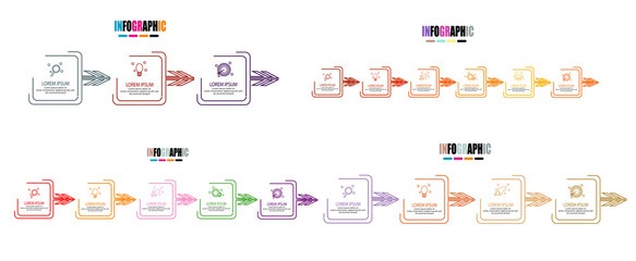 Simple timeline infographic with square arrow design outline