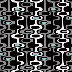 Materiał do szycia Bez szwu abstrakcyjny Mid Century nowoczesny wzór dla tła, projektowanie tkanin, papier do pakowania, albumy i okładki. Retro projektowanie organicznych owalnych kształtów i pasków. Ilustracja wektorowa.