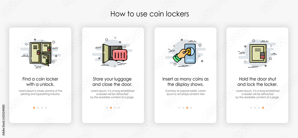 Wall mural how to use coin locker. modern and simplified vector illustration, template for mobile apps.