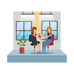 businesswomen in the workplace giving gift