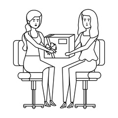businesswomen sitting in office chair giving gift