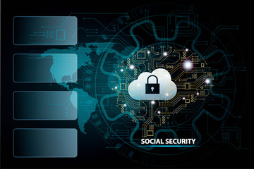 social security Global communication network  concept.Big data visualization empty box for copy space