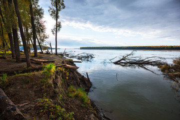 River Ob, autumn. Western Siberia, Novosibirsk region, Suzun