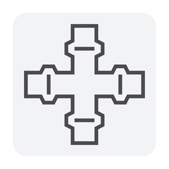 Pipe icon and flange fitting for pipeline connection with valve and other pipe. For transportation liquid or gas i.e.crude, oil, natural gas, sewage, wastewater. Also for plumbing and irrigation.