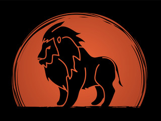 Lion standing side view graphic vector