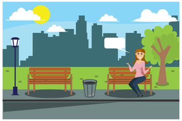 illustration sitting on a park bench, vector illustration