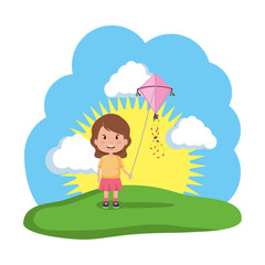 Obraz na płótnie Canvas little girl flying kite in the field