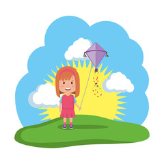 Obraz na płótnie Canvas little girl flying kite in the field