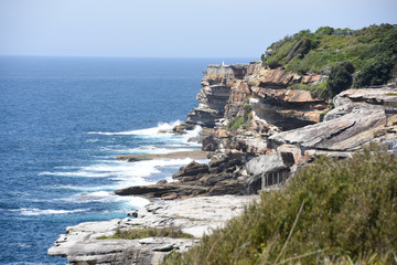 View of Bronte Beach rocks coastal area, NSW, Australia