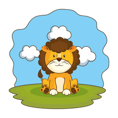 Obraz na płótnie Canvas cute lion in the camp