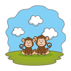 Obraz na płótnie Canvas cute monkeys couple in the camp
